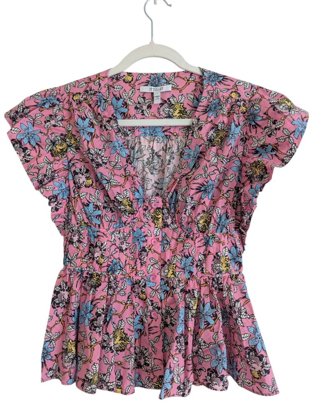 NEW! Derek Lam 10 Pink Top Roselyn Cotton Butterfly Sleeve Floral Peplum Size 4
